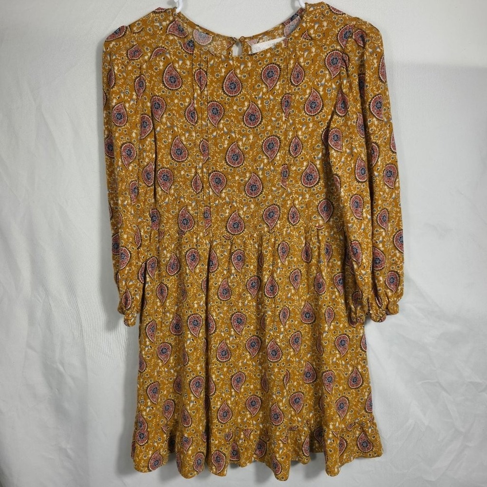 Zara Kids Paisley Mini Dress Girls 13-14 Yellow Excellent Ruffle Hem Boho